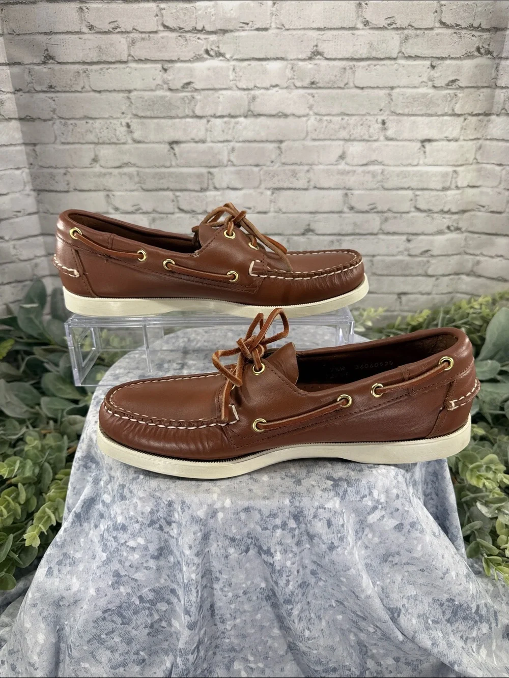 SEBAGO DOCKSIDES “Portland” Cognac Waxed Leather Classic Boat Shoe Mens 7.5W EUC